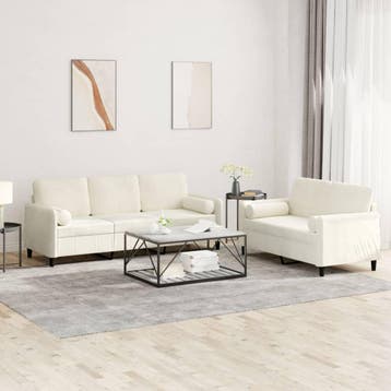 vidaXL 2-delige Loungeset met kussens fluweel crèmekleurig, Verzenden, Nieuw, Vierpersoons of meer, Stof