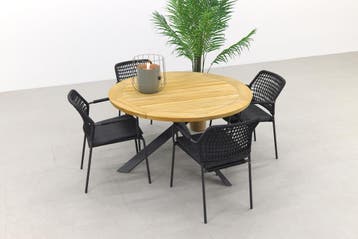 Taste Barista/Prado 130 cm. ronde tuinset - 5-delig, Verzenden, Nieuw, Hout, Tuinset