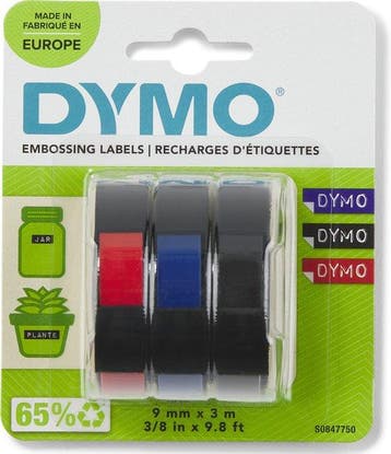 Dymo S0847750 Reliëftape Wit op Zwart/Rood/Blauw (9 mm) - 3, Verzenden, Nieuw