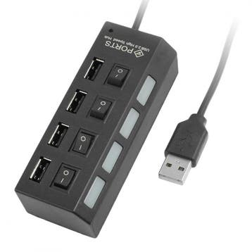 4Poort USB 2.0 Hub Zwart Met Switch, Verzenden, Nieuw