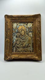 Icoon - Moeder Gods Hodegetria - Brons, Hout, Gips -