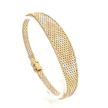 Vintage Tricolor gouden panterschakel armband, Ophalen of Verzenden, Gebruikt, Goud, Goud