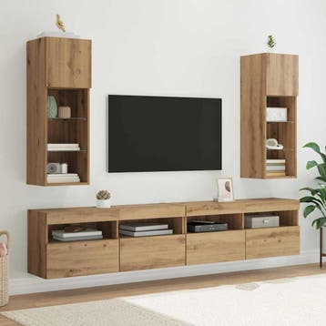 vidaXL Wandgemonteerde TV-kasten 2 st Artisan Eiken Bewerkt, Minder dan 50 cm, Verzenden, Nieuw, Minder dan 100 cm