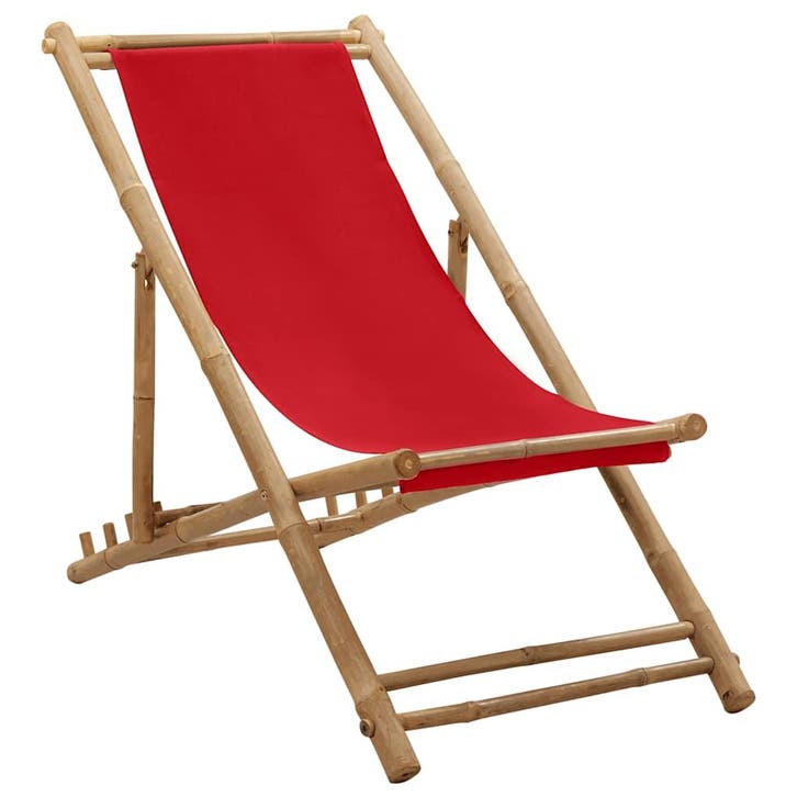 vidaXL Ligstoel bamboe en canvas rood, Tuin en Terras, Tuinstoelen, Nieuw, Verzenden