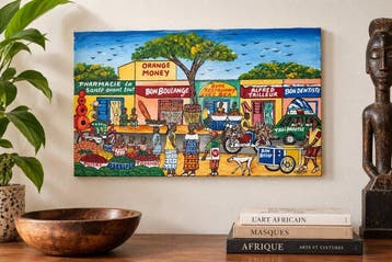 Schilderij - Afrikaanse straatscène – Levendig stedelijk