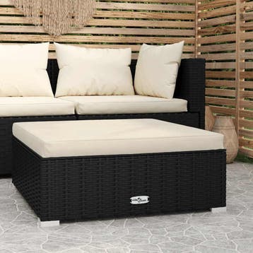 vidaXL Voetensteun met kussen 70x70x30 cm poly rattan zwart, Verzenden, Nieuw
