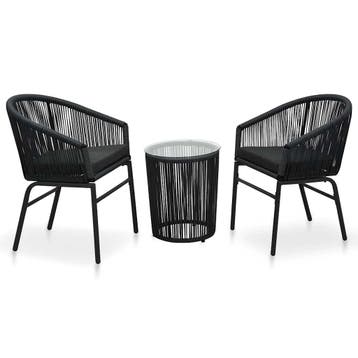 vidaXL 3-delige Bistroset met kussens PE-rattan zwart, Verzenden, Nieuw, 3 zitplaatsen