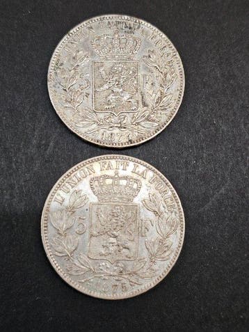 België. 5 Francs 1874 + 1875 (Zonder minimumprijs), Postzegels en Munten