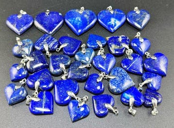 Lapis Lazuli-edelsteen Hartvormige hangers - Hoogte: 35 mm -