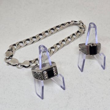 Zonder minimumprijs - 3-delige sieradenset Zilver Onyx -, Sieraden, Tassen en Uiterlijk, Antieke sieraden
