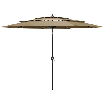 vidaXL Parasol 3-laags met aluminium paal 3 m taupe, Verzenden, Nieuw, 3 tot 4 meter