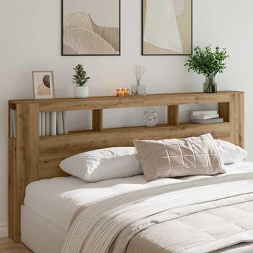 vidaXL Hoofdeinde met LED 220x18,5x103,5 cm hout artisanaal, Verzenden, Nieuw, Bruin, Hout
