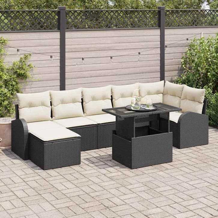 vidaXL Tuin Sofa Set met opslag 8 pcs Zwart en Crème poly, Tuin en Terras, Tuinsets en Loungesets, Nieuw, Rotan, Verzenden