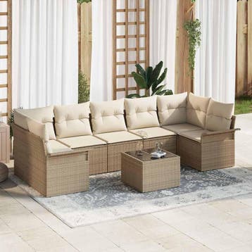 vidaXL Tuin Sofa Set 8 st Beige en Crème poly rattan, Verzenden, Nieuw, Rotan, 8 zitplaatsen