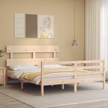vidaXL Bedframe met hoofdbord massief hout 160x200 cm, Huis en Inrichting, Bruin, Verzenden, 200 cm, 160 cm