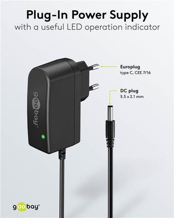Voedingsadapter 12V / 1A – 5,5 x 2,1 mm DC-plug, Ophalen of Verzenden, Nieuw