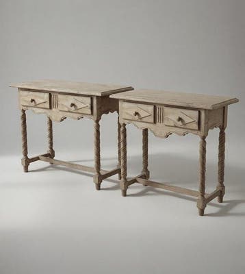 Wandtafel - Twee gebleekte eiken Barley Twist-consoletafels