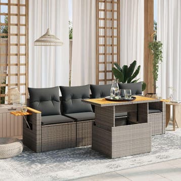 vidaXL 5-delige Loungeset met kussens poly rattan grijs, Verzenden, Nieuw, Loungeset