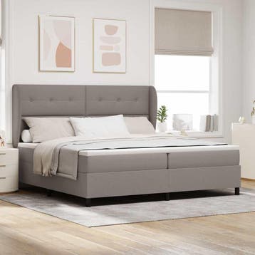 vidaXL Boxspring bed met hoofdeinde Taupe 200 x 200 cm Stof, Huis en Inrichting, Slaapkamer | Bedden, Verzenden, Nieuw, Tweepersoons