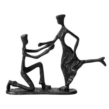 sculptuur, Abstract cast iron engagement couple figurine -