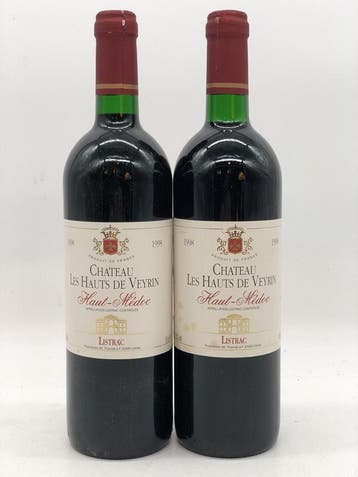 2 x 75cl Chateau Les Haut de Veyrin Haut-Medoc 1998 (rood), Ophalen of Verzenden, Nieuw, Frankrijk, Rode wijn