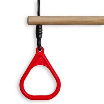 Houten Ringtrapeze met Kunststof Ringen Rood - BR touw zwart, Kinderen en Baby's, Speelgoed | Buiten | Speeltoestellen, Ophalen of Verzenden