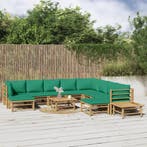 vidaXL 12-delige Loungeset met kussens bamboe groen, Verzenden, Nieuw, Hout, Loungeset