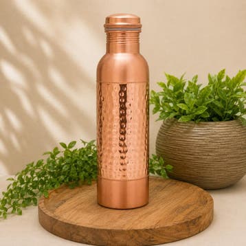Puur koperen waterfles mat geborsteld & gehamerd 1 liter/350, Ophalen of Verzenden, Nieuw