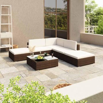 vidaXL 6-delige Loungeset met kussens poly rattan bruin, Verzenden, Nieuw, 6 zitplaatsen, Loungeset