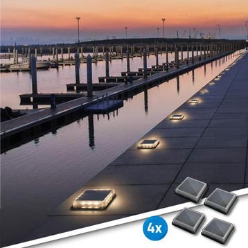 Solar grondspot Square Helder Wit met schemersensor 4 stuks, Verzenden, Nieuw, Kunststof, Led