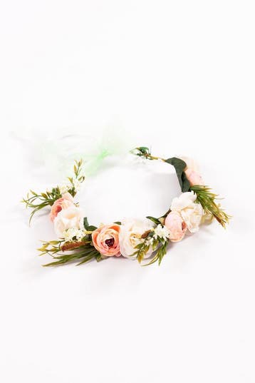 KIMU® Luxe Bloemenkrans Haar Rozenkrans Wit Lichtroze Witte, Ophalen of Verzenden, Nieuw, Carnaval, Accessoires