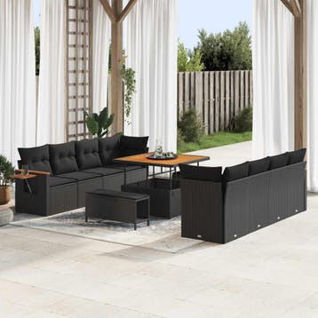 vidaXL Tuinbankenset 11 st Zwart poly rattan, Verzenden, Nieuw, Rotan, Meer dan 8 zitplaatsen