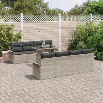 vidaXL Tuin Sofa Set 9 st Lichtgrijs [Synthetisch]: Poly, Verzenden, Nieuw, Meer dan 8 zitplaatsen