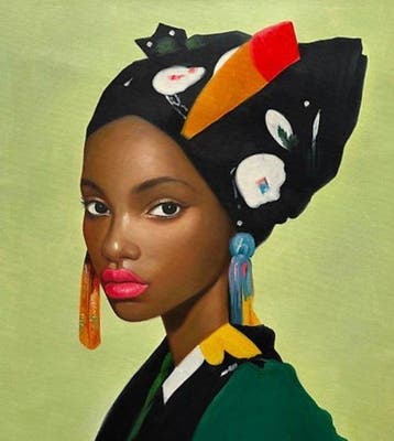 Mara Solène (1982) - Dama dal turbante verde lime, Antiek en Kunst