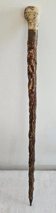 Wandelstok - Hout, been/hertengewei - Unieke wandelstok, Antiek en Kunst