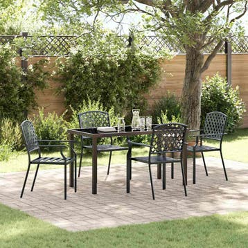 vidaXL Tuin eettafelset 5 pcs Antraciet Gepoedercoat staal, Verzenden, Nieuw, Rvs, 5 zitplaatsen