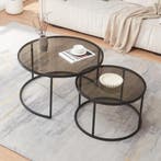 Salontafel set van 2 Kokkola rookglas grijs en zwart [en.cas, Huis en Inrichting, Tafels | Salontafels, Verzenden, Nieuw