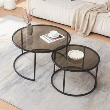 Salontafel set van 2 Kokkola rookglas grijs en zwart [en.cas, Verzenden, Nieuw