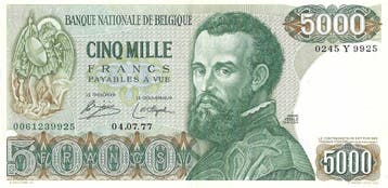 Bankbiljet 5000 francs 1971 - 1977 Zeer Fraai, Verzenden