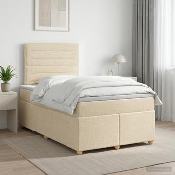 vidaXL Boxspringbed met matras Crèmekleurig 120 x 200 cm, Huis en Inrichting, Verzenden, Nieuw, Twijfelaar, Crème