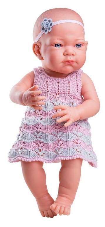 Babypop 36 cm met gebreide roze jurk en haarband - Paola..., Ophalen of Verzenden, Nieuw