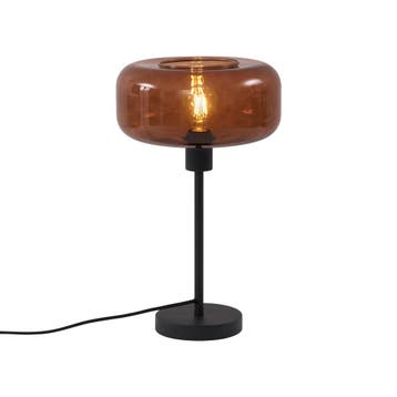 Retro tafellamp zwart met brons glas - Bizle, Verzenden, Nieuw, Glas