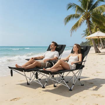 Set van 2 Zwarte Klapstoelen - Camping, Vissen, Strand - Met, Verzenden, Nieuw