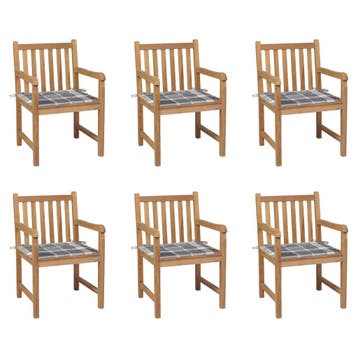 vidaXL Tuinstoelen 6 st met grijs geruite kussens massief, Verzenden, Nieuw, Hout