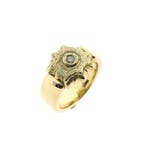 Gouden heren pinkring met groene moissanite, Gebruikt, Overige kleuren, Heer, Ophalen of Verzenden