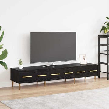vidaXL TV-kast met lade Zwart Eiken 150 x 36 x 30 cm Bewerkt, Minder dan 50 cm, Verzenden, Nieuw, Minder dan 100 cm