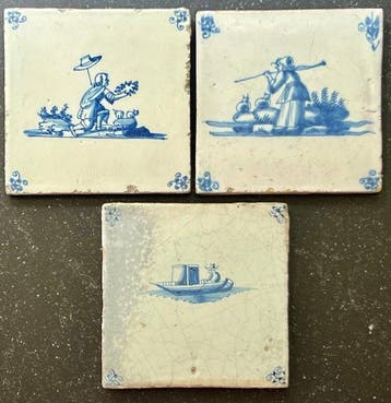 Renaissance Tegel (3) - mensfiguren in landschap - Antiek -, Antiek en Kunst