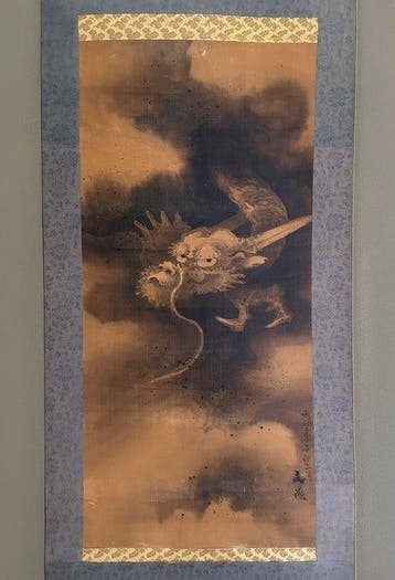 Japanse kunst kakejiku kakemono - wandrol - Draak tussen