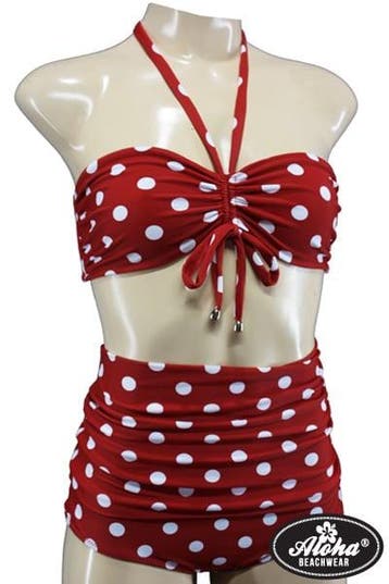 Aloha Beachwear, Bandeau Bikini Red Dots Vintage High Waist, Kleding | Dames, Verzenden, Nieuw