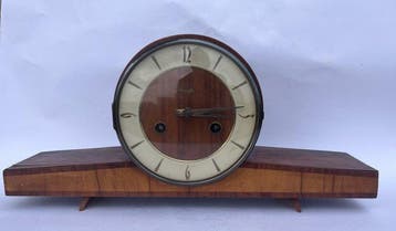 Pendule - Kienzle - Mid-century modern Hout, Glas, Messing -, Antiek en Kunst, Antiek | Klokken